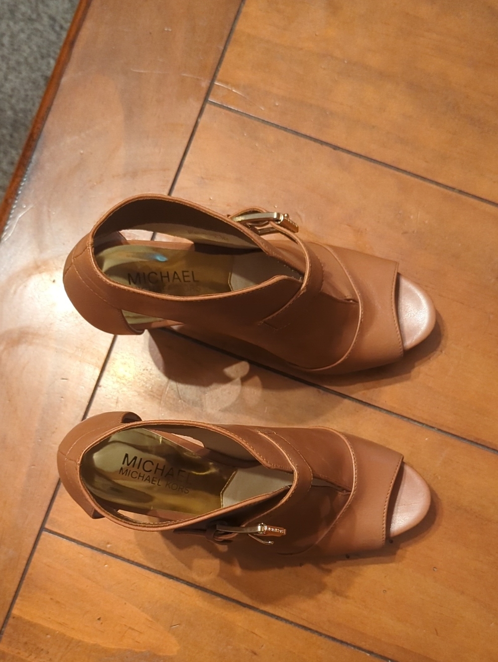 MICHAEL Michael Kors Brown Peep-Toe Leather Heel Sandals